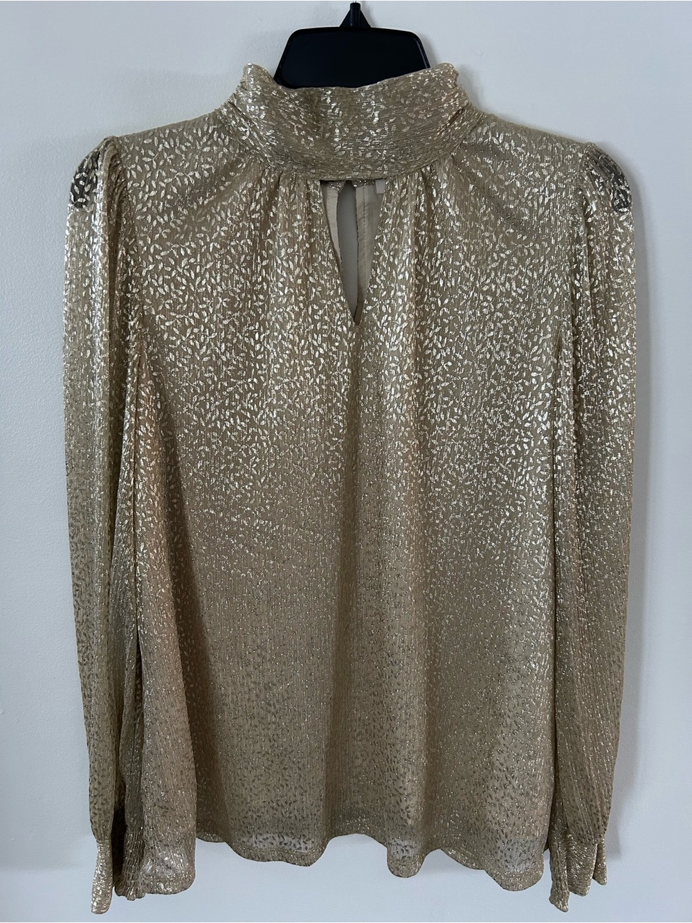 Skies Are Blue Metallic Gold High-Neck Long-Sleeve Blouse